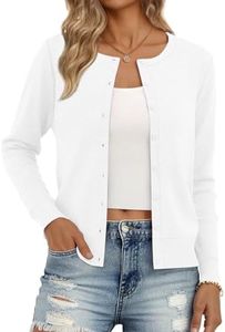 Trendy Queen Womens Cardigan Sweaters Lightweight Crew Neck Long Sleeve Outfits Fall Fashion 2025 Clothing White S