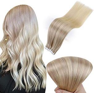 Full Shine 16" Color #18 Ash Blonde Fading to #60 Plantinum Blonde and #22 Real Remy Human Hair Extensions Glue in Hair Extensions Human Hair Double Sided Tape Hair Extensions 40 Pcs 100 Gram