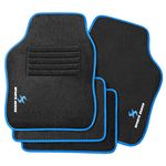 WOLTU Universal Car Floor Mats Set of 4 Car Floor Protectors Car or Van Carpet Covers Black Car Accessories with Letter Embroidery and Blue Edging