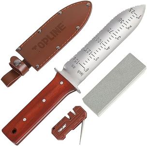Topline Hori Hori Garden Knife, Double-edge Stainless Steel Blade, Garden Knife with Leather Sheath for Digging, Weeding, Planting, Hori Hori Knife with Sharpener, Sharpening Stone Included