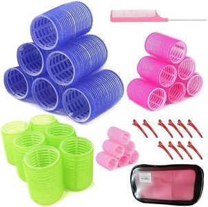 Hair Rollers Curlers Set for All Hair Lengths. Self-Grip Velcro Rollers. Includes 4 Sizes, Large Bag, Duckbill Clips (36Pcs)