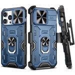 VEGO Armor Case for iPhone 15 ProMax Case with Stand, Camera Lens Cover & 360°Magnetic Ring Kickstand & Belt Clip Holster Upgraded Military Protective Case for iPhone 15 Pro Max 5G 2023 6.7” - Blue