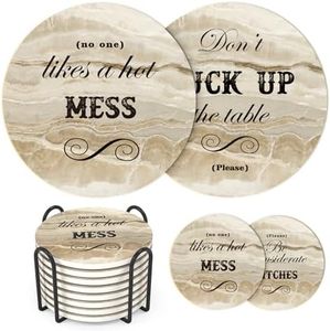 LIFVER 8 Pieces Funny Coasters for Drinks Absorbent with Holder, Housewarming Gifts for Home Decor, Living Room Decor, Friends, Holiday Party, Marble Style Coaster Set