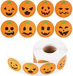 Halloween Sticker,500Pcs Self-adhensive Pumpkin Ghost Candy Stickers DIY Envelope Seals Baking Label Paster Circle Face Stickers for Halloween Party Decoration (pumpkin-1)