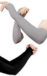 PURSUE FASHION Arm Sleeves for Men & Women UV Protection Hand Sleeves for Boys & Girls Sun Protection Sleeves, Women, Arm Sleeves for Bike Riding (Black, Grey, 2 Pair)
