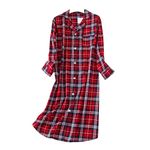 BERDITH Women's Sleep Shirt Plaid 100% Cotton Night Shirt Button Down Boyfriend Sleepshirt Womens Long Sleeve Nightdress Pajama Tops Ladies Nightgown Lounge wear Red Plaid