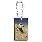 GRAPHICS & MORE Skiing Down Mountain Skier Snow Skis Wood Wooden Rectangle Keychain Key Ring, Tan, One Size