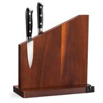 Gourmetop Magnetic Knife Block, Magnetic Knife Holder with Built-in Sharpener, 100% Acacia Wood Magnetic Knife Block Without Knives, Double-Sided Magnetic Knife Holder for Countertop, Dark Wood
