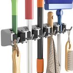 Lifewit Broom Mop Holder Wall Mounted，Heavy Duty Broom Storage with 5 Slot 6 Hooks, Utility Room Storage Solutions for Broom Cupboard Kitchen Bathroom Garage and Garden Tool Organiser, 1 Pack, Grey