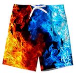 Kids4ever Swimming Shorts 7-8 Years Boys Personalized Galaxy Fire Printed Boardshorts Summer Drawstring Quick Dry Surf Beach Swim Trunks