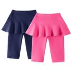 LOLANTA 2 Pack Girls Leggings Skirt Shorts, Kids Summer Athletic Capri Skorts, Knee-Length School Uniform Cotton Shorts, Navy&Rose, 10-11 Years, 150