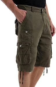 JAWERU Cargo Shorts for Men Multi Pockets Mens Shorts Below Knee Casual Hiking Summer ShortsOlive Green 32