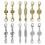 Magnetic Jewelry Clasps Magnetic Lobster Clasps for Necklace Bracelet Jewelry Making Rhinestone Ball Style, Cylindrical and Ball Tone (Gold and Silver) 12 Pieces