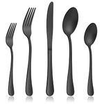 20-Piece Matte Black Silverware Set, E-far Stainless Steel Flatware Cutlery Set Service for 4, Eating Utensils Tableware for Home Kitchen, Matte Finished & Dishwasher Safe, Simple Design