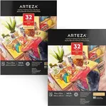 ARTEZA Watercolor Paper, Pack of 2, 32 Sheets Each, 9x12 Inch Watercolor Sketchbook, 140lb/300gsm, Cold Press, Acid Free Art Paper