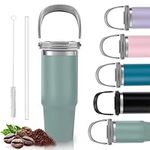 Water Bottle, Reusable Leakproof Stainless Steel Travel Mug, 900ml Large Flask for Hot Drink with Handle & Straw & Lid, Coffee Mug with BPA Free Easy-Clean, Travel Cup for Cold & Hot Drinks (Green)