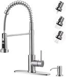 Brushed Nickel Kitchen Sink Faucet: Stainless Steel Kitchen Faucet with Soap Dispenser - Commercial Single Handle Sink Faucet with Pull Down Sprayer for Farmhouse RV Laundry