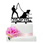 YzYbuaego Fishing Wedding Cake Topper, Black Mr & Mrs Wedding Cake Topper, Fishing Theme Wedding/Engagement/Bridal Shower Decoration（Fishing Couple)