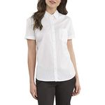 Dickies Women's Stretch Poplin Button-Up Short Sleeve Shirt, White, Large