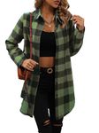 Jhsnjnr Womens Long Sleeve Checked Flannel Shirt Mid-Long Button Down Blouse Shirts with Pockets Green