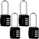 Belle Vous 4 Pack of Black 4 Digit Combination Shackle Padlocks - 4.2 x 2.2 x 11cm/1.65 x 0.87 x 4.33 inches - Heavy Duty Waterproof Indoor/Outdoor Security Lock for Gym & School Locker, Fence & Gates