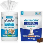 Glandex Anal Gland Hygienic Pet Wipes (100 Ct) and Dermabliss Allergy Supplement for Dogs (30 Ct) Bundle | Dog Cleaning Wipes with Fresh Scent for Anal Glands, Allergy and Itch Relief for Dogs