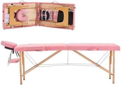 YOUNIKE Massage Table Spa Bed Lash Bed Portable 2 Fold Adjustable Foldable Tattoo Bed Salon Bed Face Cradle Bed Wooden Frame with Non-Woven Bag Pink