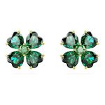 Swarovski Womens Idyllia Stud Earrings, Clover, Green, Gold-Tone Plated