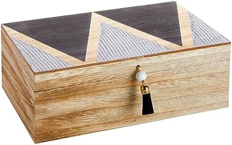 Small Wooden Decorative Box with Lid and Tassel for Jewelry, Trinket Storage (9.4 x 6 x 3 In)