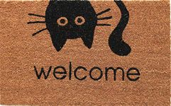 Coco&Coir Fancy | Natural Coir | Printed | Shaped| Latex Backed Door Mat (Meow Welcome)