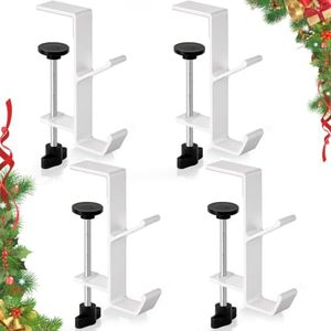 ANOEPUY Stocking Holders for Mantel, 4 PCS Mantle Garland Hanger，Snowman, Reindeer, Christmas Tree and Father Christmas Designs, with Non-Slip Base Hooks (XL White)
