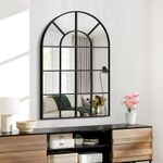 GLASHOM Arched Wall Mirror,26x38 inch Window Mirror Decorative Wall Mounted,Black Frame Window Pane Mirror Arch Mirror for Living Room Bedroom Entryway Hanging or Leaning Against Wall