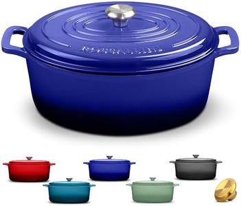 ROSSALLINI Signature Enameled Cast Iron Oval Dutch Oven | Non-Stick Serving Pot with Tight Fitting Lid for Perfect Roasting, Baking, Sauteing, and Bread Making | 15.5Q [Indigo Blue]