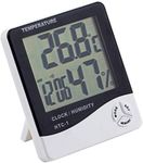 FStyler HTC-Clock-01 Hygrometer Humidity Meter with Temp and Clock Display Digital Thermometer (White)