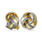 Twisted Cable Edge Love Knot Work Clip On Earrings Two Tone Non Pierced Ears Black Oxidized 14K Gold Plated Brass