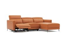 Valencia Andria 100" Full Leather Reclining Sectional Sofa with Right Hand Chaise | Italian Nappa 11000 Top Grain Leather, Power Reclining Seat, Adjustable Headrests, Cognac