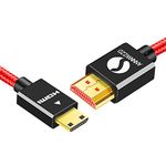 ANNNWZZD Mini HDMI plug (Type C) to HDMI plug (Type A) cable | gold plated Mini HDMI cable 1.4a Real 3D capable HD Ready / 3D | 1080p | 2160p (2m, red)