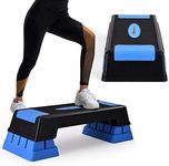 Costway Adjustable Workout Aerobic Stepper, Aerobic Exercise Step Platform with 4 Risers, Non-slip Trainer Stepper for Gym, Home, Office Exercise (3 levels - 12/18/22cm (Blue))