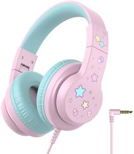 iClever Kids Headphones for School/Travel with Safe Volume 85/94dB, HS19 Stereo Sound Over-Ear Girls Boys Headphones for Kids with Mic FunShare, Foldable 3.5mm Wired Headphones for iPad/Computer