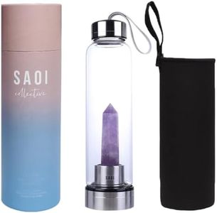 SAOI Crystal Water Bottle - Amethyst - Natural Wellness Healing - Glass/Stainless Steel