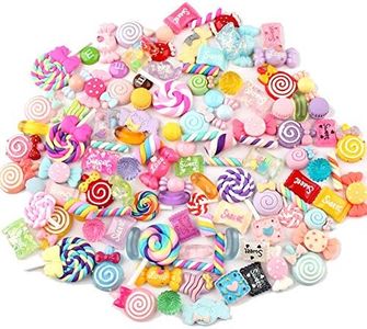 Ddfly 100pcs Mixed Candy Sweets Slime Charms Set Cute Resin Flatback Slime Beads Making Supplies for DIY Scrapbooking Crafts, Assorted Colors and Shapes