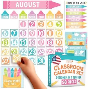 Classroom Calendar Set Bulletin Board Decor – School Calendar for Classroom Elementary, Crayon Bulletin Board Decorations, Kindergarten & Preschool Calendar Bulletin Board Set for Classroom Decor