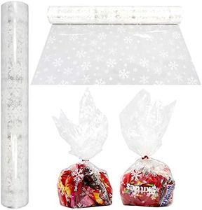 AnapoliZ Christmas Cellophane Wrap Roll | 100’ Ft. Long X 16” in. Wide | 2.3 Mil Thick Crystal Clear with Snowflakes| Gifts, Baskets, Treats, Cello Wrapping Paper | Xmas Snowflakes Holiday Design