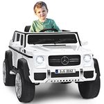 GYMAX Kids Ride on Car, 12V Battery Powered Licensed Mercedes Benz Toy Car with Remote Control, Music, Story, USB/TF, Storage Box & Safety Belt, Children Electric Truck for 3-8 Years Old (White)