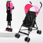 BeyBee Travel-Friendly Light Weight Baby Stroller and Buggy|Poratble Trolly for Newborn Kids with 5 Point Safety Harness|Pre Installed with Canopy|Easy Foldable Boys/Girls Age 0-3 Years (Pink)