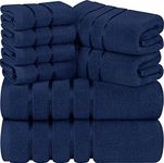 Utopia Towels 8-Piece Luxury Towel Set, 2 Bath Towels, 2 Hand Towels, and 4 Wash Cloths,97% Ring Spun Cotton Highly Absorbent Viscose Stripe Towels Ideal for Everyday use (Navy)