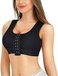 Nebility Women Front Closure Compression Bras for Post Surgery Mastectomy Support with Adjustable Straps Wirefree Sports Bras (Large, Black)