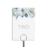 PMPrinted Wedding Table Numbers 1-15 and Top Table 5x7 Blue Floral Double Sided By PMPrinted