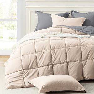 Homelike Moment King Size Comforter Set Beige, Comforter King Size Bed Set Lightweight Reversible Down Alternative Bed Comforters Soft All Season 3 Piece Sets with 2 Sham Grey/Beige