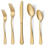 LIANYU 20 Piece Matte Gold Silverware Set, Stainless Steel Gold Flatware Cutlery Set for 4, Fancy Kitchen Utensil Tableware Set for Home Restaurant Party, Satin Finish, Dishwasher Safe